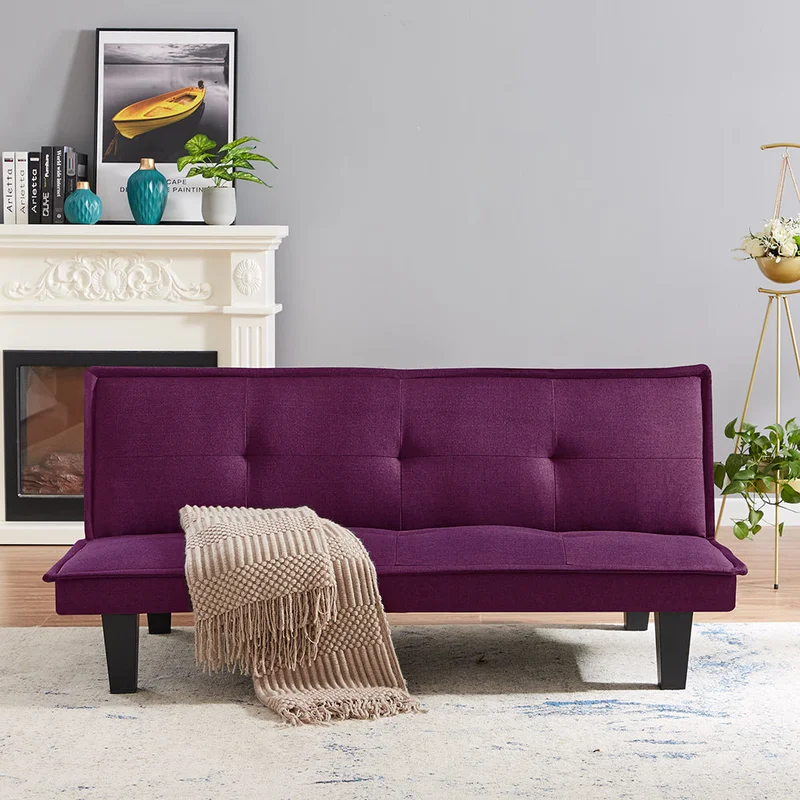 Modern Fabric Futon Sofa Bed Convertible Folding Futon Sofa Bed Sleeper for Home Living Room .Purple