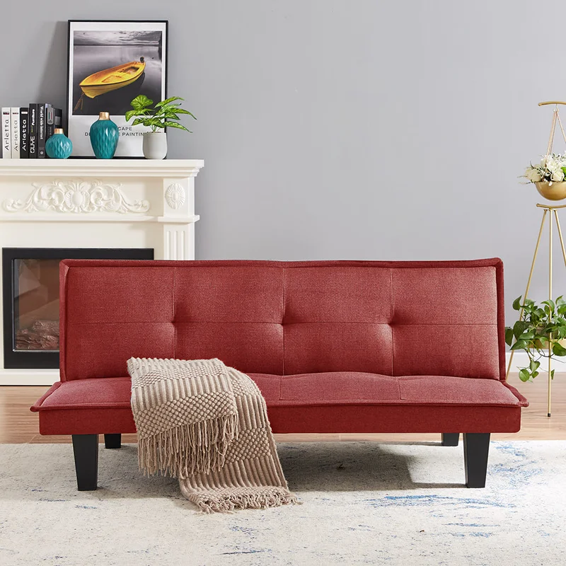 Modern Fabric Futon Sofa Bed Convertible Folding Futon Sofa Bed Sleeper for Home Living Room .RED