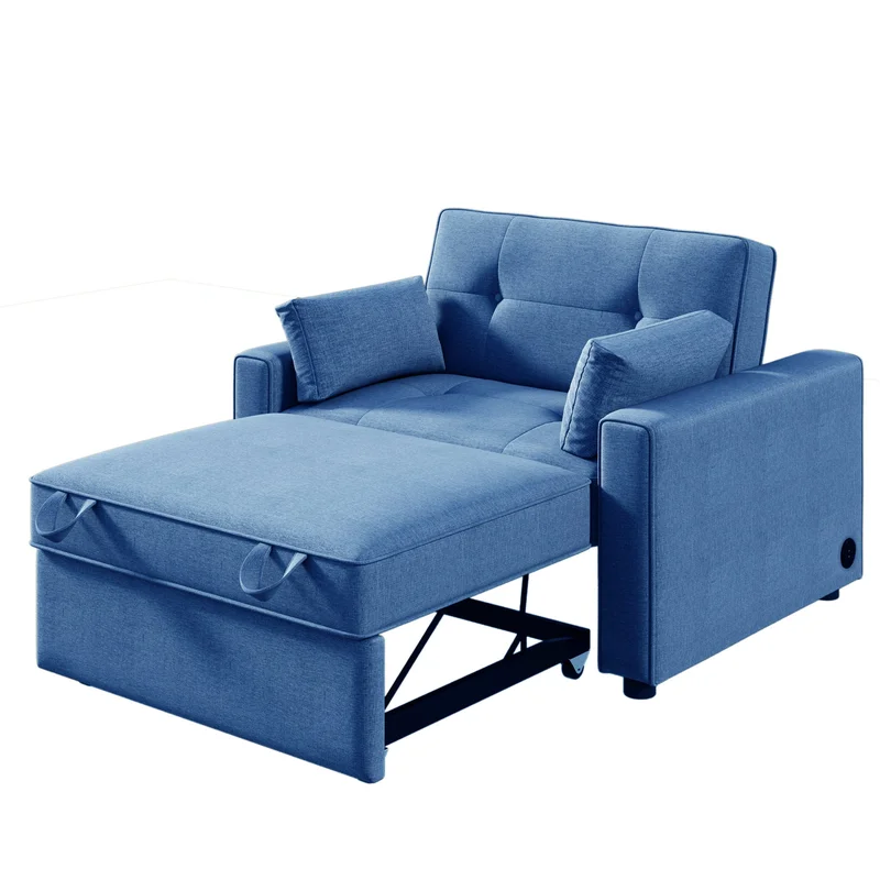 Orisfur. 48" Convertible Sleeper Sofa Bed Multi-Functional Adjustable Single Bed Chair with USB Port and 2 Pillows for Small Space