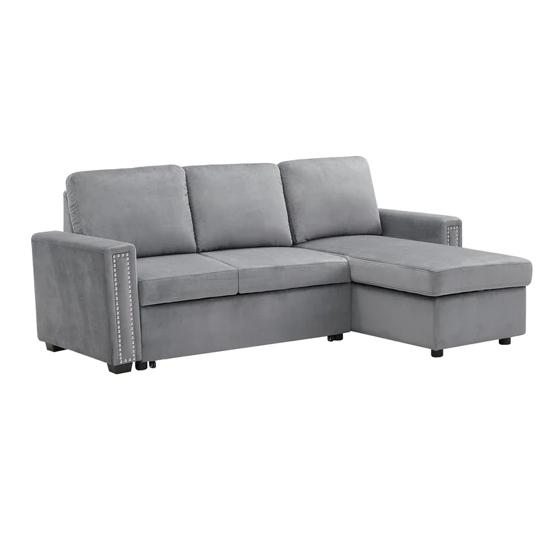 Orisfur. 83" Pull Out Sleeper Sofa Reversible L-Shape 3 Seat Sectional Couch with Storage Chaise for Living Room Furniture Set (Old SKU: SG000408AAA)