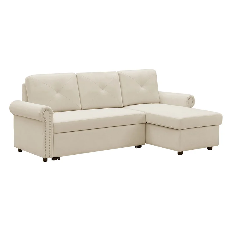 Orisfur. 83" Sleeper Sofa Bed Convertible Sectional Couch 3-Seater L-Shape Corner Couch with Storage Chaise for Living Room Apartment