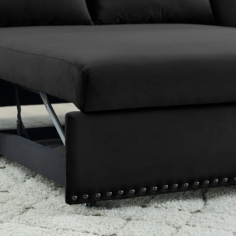 Pull-out sofa sleeper 3-in-1 adjustable sleeper with pull-out bed 2 lumbar pillows and side pocket soft velvet convertible sleeper sofa bed suitable for living room bedroom.