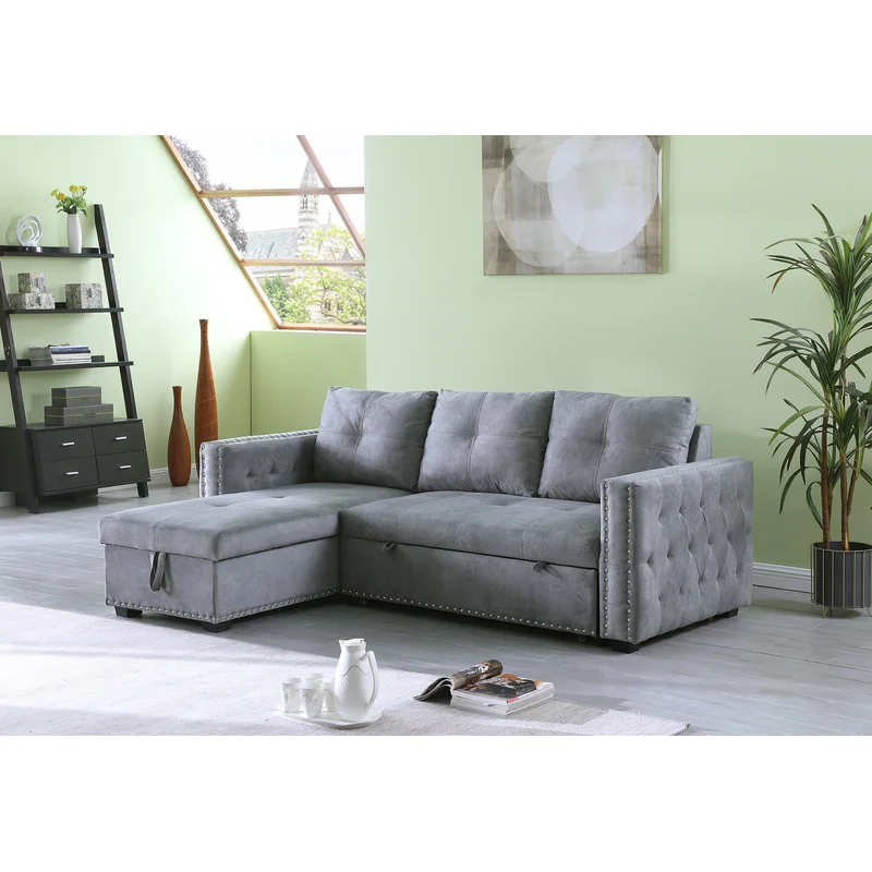 Reversible Sleeper Sectional Storage Sofa BedCorner Sofa-Bed With Storage3 Seat Both Left Handed And Right HandedNailheaded