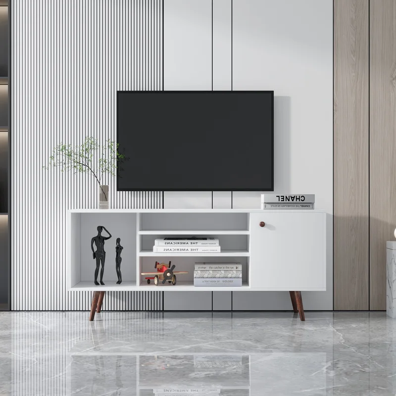TV Stand Use in Living Room Furniture with 1 storage and 2 shelves Cabinet high quality particle boardWhite