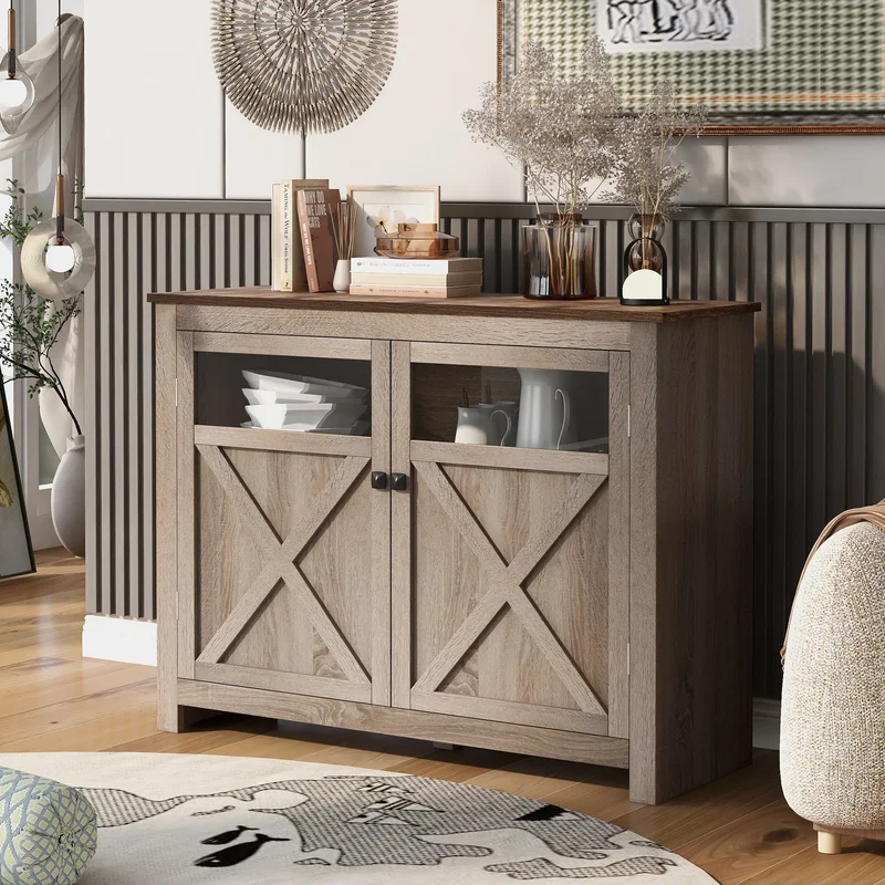 U-Can TV Stand with 2 Doors Adjustable Panels Open Style Cabinet Sideboard for Living room Tiger