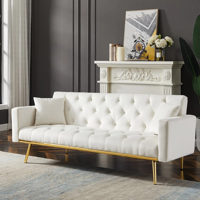 WHITE Convertible Folding Futon Sofa Bed Sleeper Sofa Couch for Compact Living Space.