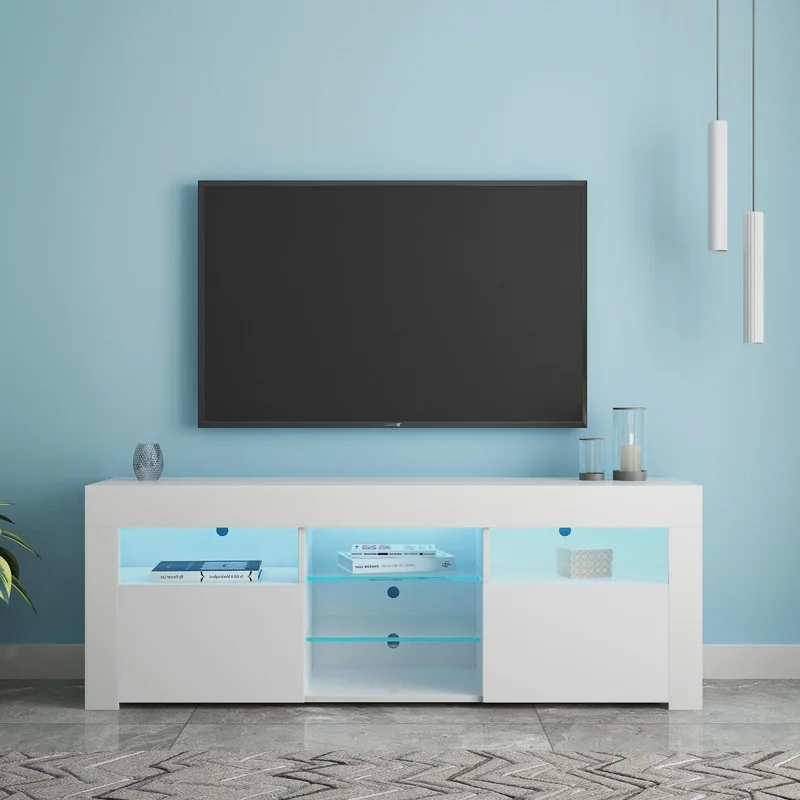 145 Modern 57" TV Stand Matte Body High Gloss Fronts with 16 Color LEDs