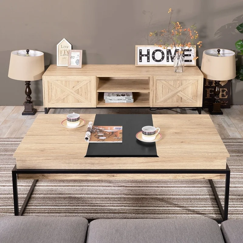 47.2" Lift Top Coffee Table Lift Top Storage Coffee Table Wood Lift Top Coffee Table with Storage Oak & Black