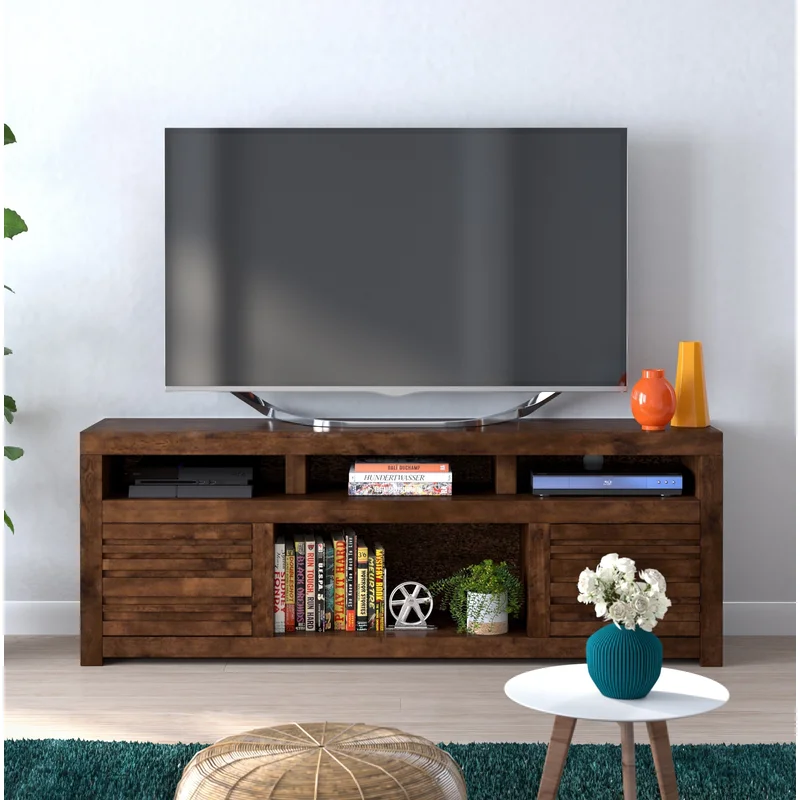 Bridgevine Home Sausalito 72 inch TV Stand Console for TVs up to 85 inches No Assembly Required Whiskey Finish