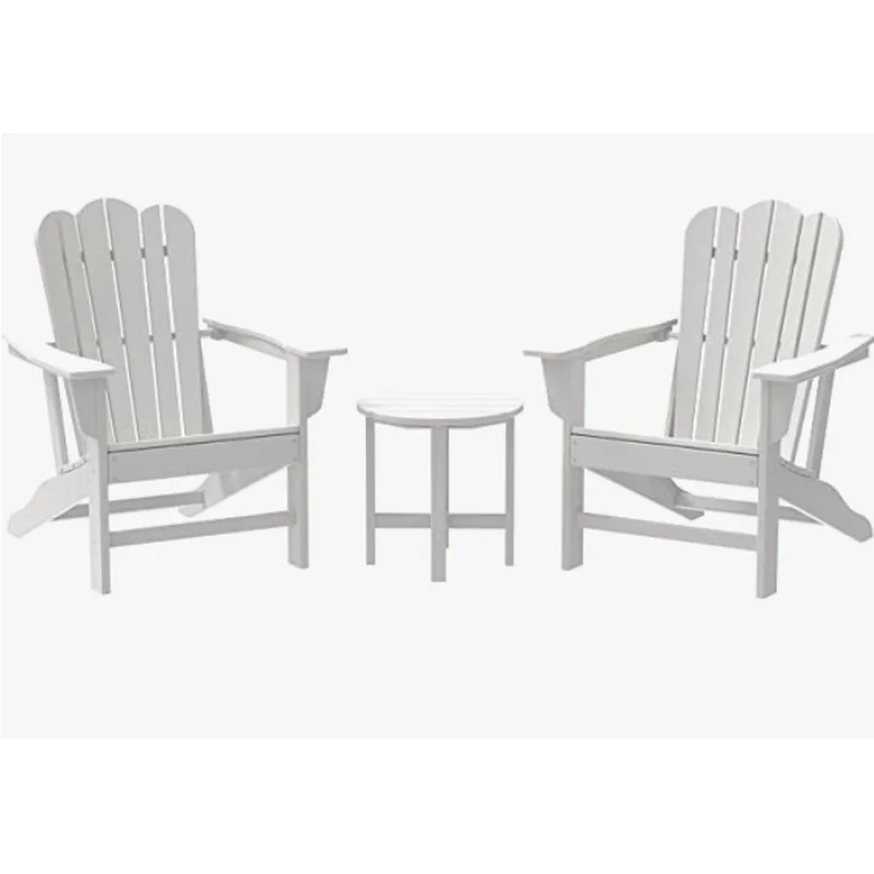 Combo for Family: 2 Plastic Adirondack Chairs & an Outdoor Side Table. Outdoor Adirondack Chair Patio Lounge Chairs Classic Design (White)
