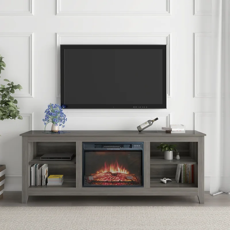 The television cabinet/ TV stand with an electronic fireplacecan be assembled in Lounge RoomLiving Room or Bedroomcolour: Gray