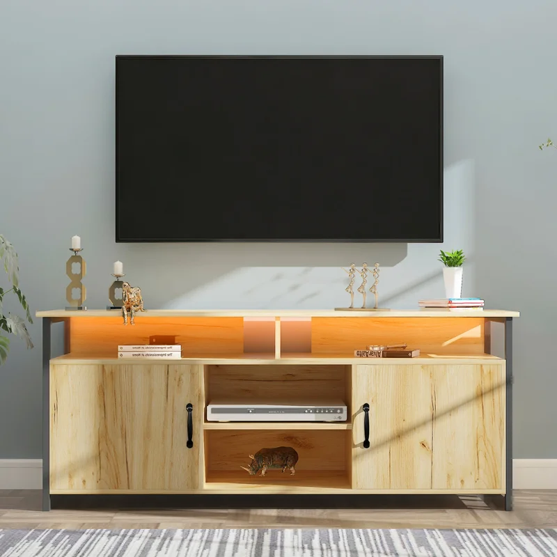 TV Stand Modern Wood Universal Media Console with Metal Legs Home Living Room Furniture Entertainment Centeroak