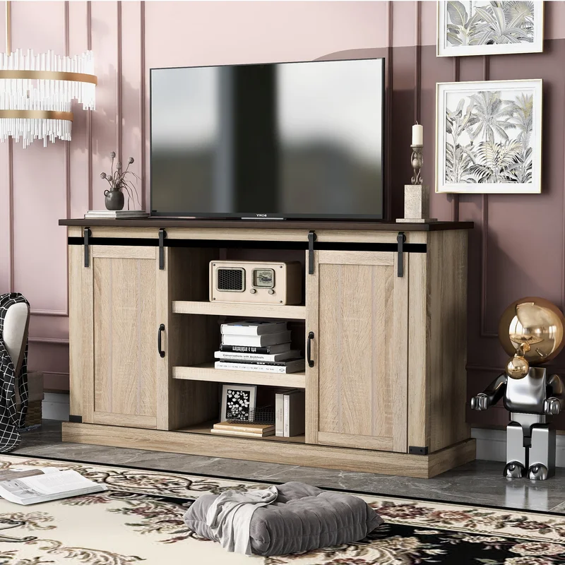 U-Can TV Stand with 2 Adjustable Panels Open Style Cabinet Sideboard for Living room Walnut