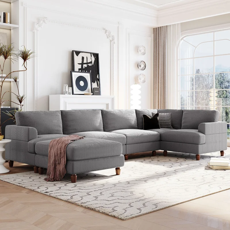 U_Style Modular Sectional Sofa with Ottoman L Shaped Corner Sectional for Living Room Office Spacious Space(same sku: WY000336AAE)